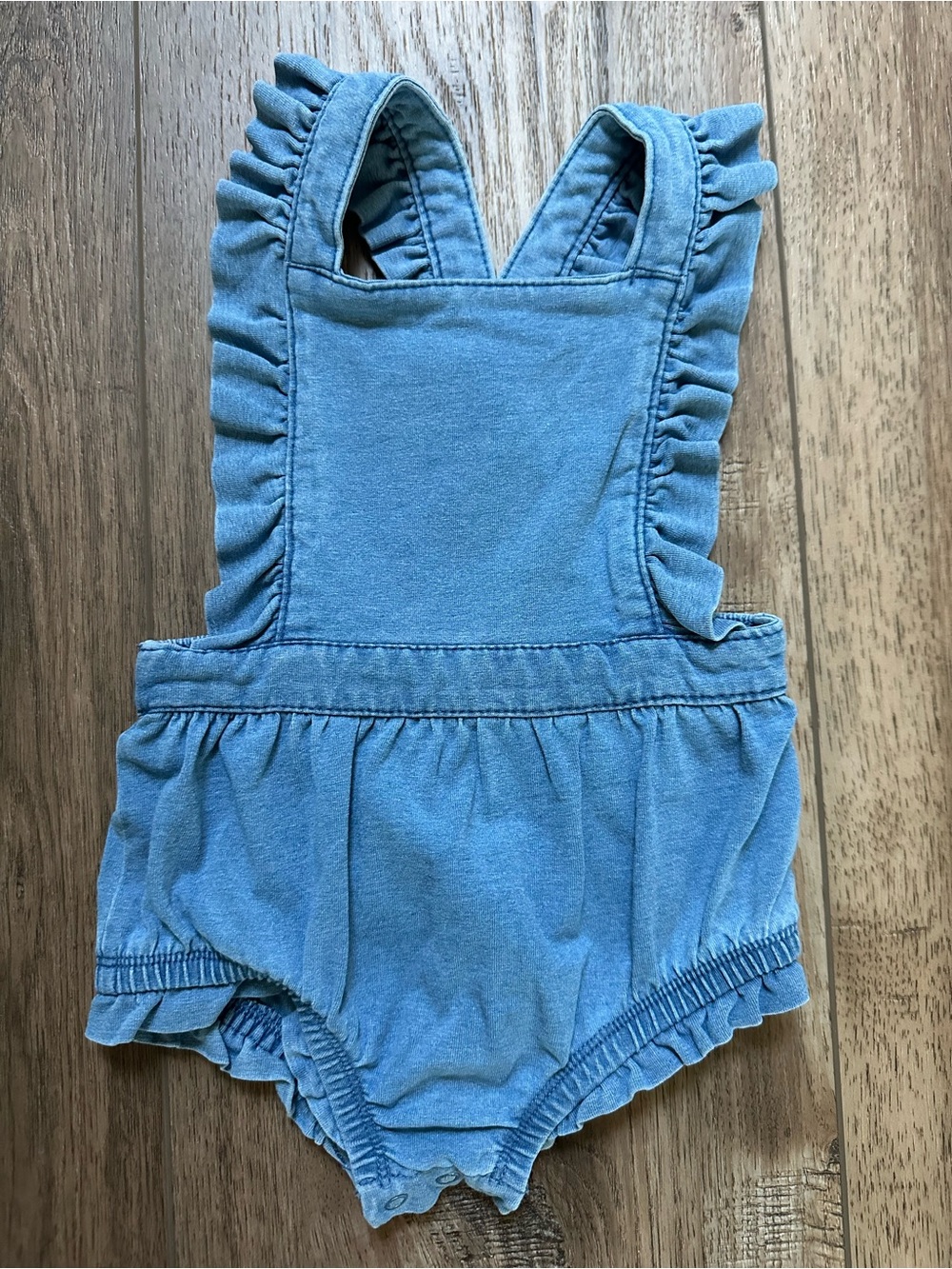 Cat & Jack Overall Romper, Chambray, Infant Girl, Ruffles, Neutral, Layers, 6-9m
